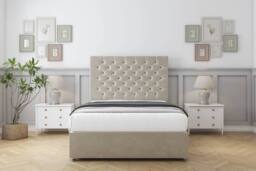 "Sloomy Mayfair Plush Divan Bed Base No Drawers - 54"" Headboard in Cream - Size: Super King" - thumbnail 1