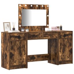 Berkfield Home 3-Piece Dressing Table Set with LED ‚Äì Smoked Oak Engineered Wood in Brown - thumbnail 3
