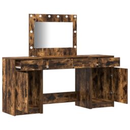 Berkfield Home 3-Piece Dressing Table Set with LED ‚Äì Smoked Oak Engineered Wood in Brown - thumbnail 5