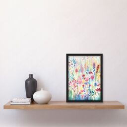 Artery8 Soft Pastel Wildflower Floral Folk Art Artwork Framed Wall Art Print A4 in Black - thumbnail 2