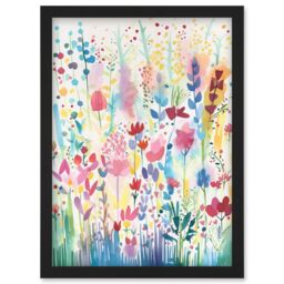 Artery8 Soft Pastel Wildflower Floral Folk Art Artwork Framed Wall Art Print A4 in Black - thumbnail 1