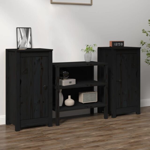 Berkfield Home Sideboards 2 pcs Black 40x35x80 cm Solid Wood Pine - Size: 40 x 35 x 80 cm - image 1