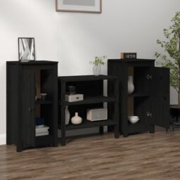 Berkfield Home Sideboards 2 pcs Black 40x35x80 cm Solid Wood Pine - Size: 40 x 35 x 80 cm - thumbnail 3