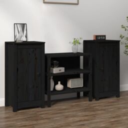 Berkfield Home Sideboards 2 pcs Black 40x35x80 cm Solid Wood Pine - Size: 40 x 35 x 80 cm