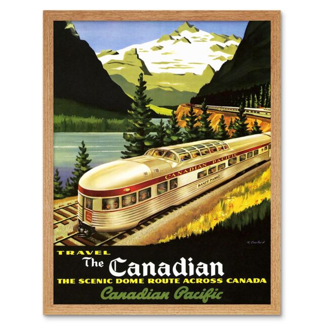 "Artery8 Wall Art Print Train Rail Scenic Route Landscape Mountain Lake Canada Southern Pacific Vintage Travel Ad Art Framed - Size: W12"" x H16""" - image 1