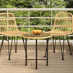 Berkfield Home Dining Table Ã˜50 cm Tempered Glass & Steel in Brown - thumbnail 2