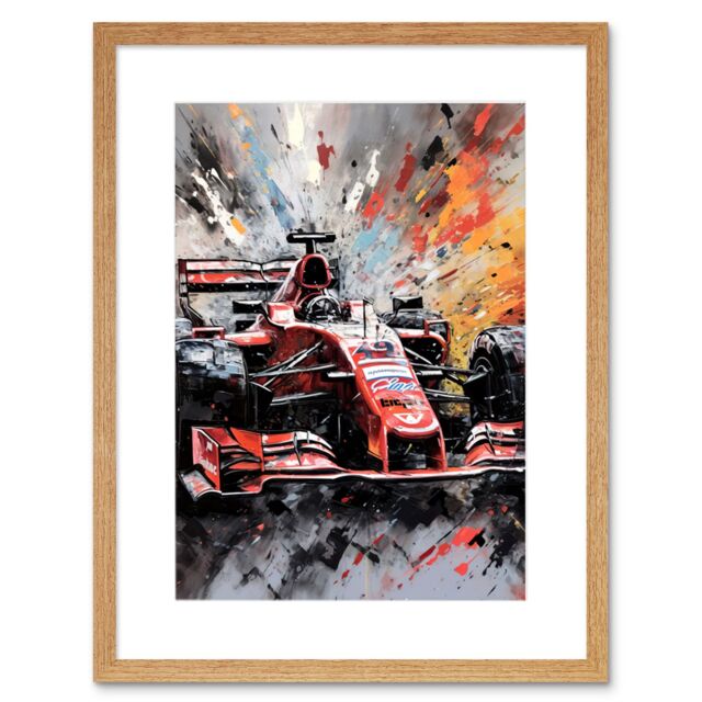 "Artery8 Wall Art Print Grand Prix Paint Splat Red Race Car Bold Artwork Framed 9X7 Inch in Beige - Size: W7"" x H9""" - image 1