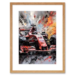 "Artery8 Wall Art Print Grand Prix Paint Splat Red Race Car Bold Artwork Framed 9X7 Inch in Beige - Size: W7"" x H9""" - thumbnail 1