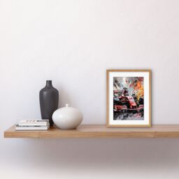 "Artery8 Wall Art Print Grand Prix Paint Splat Red Race Car Bold Artwork Framed 9X7 Inch in Beige - Size: W7"" x H9""" - thumbnail 2