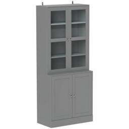 HOMCOM Modern Bookcase Display Storage Cabinet w/ Doors Adjustable Shelves in Grey - thumbnail 2