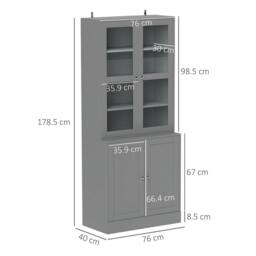 HOMCOM Modern Bookcase Display Storage Cabinet w/ Doors Adjustable Shelves in Grey - thumbnail 3