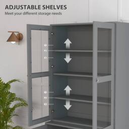 HOMCOM Modern Bookcase Display Storage Cabinet w/ Doors Adjustable Shelves in Grey - thumbnail 5