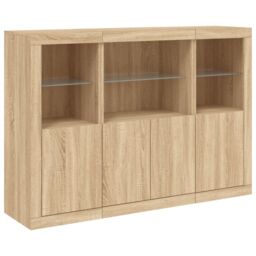 Berkfield Home Sideboards with LED Lights 3 pcs Sonoma Oak Engineered Wood in Brown - thumbnail 5