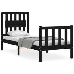 Berkfield Home Bed Frame with Headboard Black Small Single Solid Wood