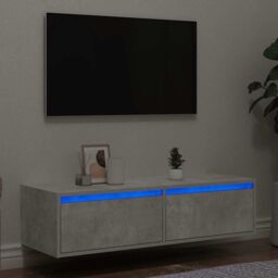 Berkfield Home TV Cabinet with LED Lights Concrete Grey 100X35.5x25 cm - thumbnail 1