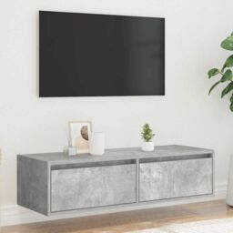 Berkfield Home TV Cabinet with LED Lights Concrete Grey 100X35.5x25 cm - thumbnail 4