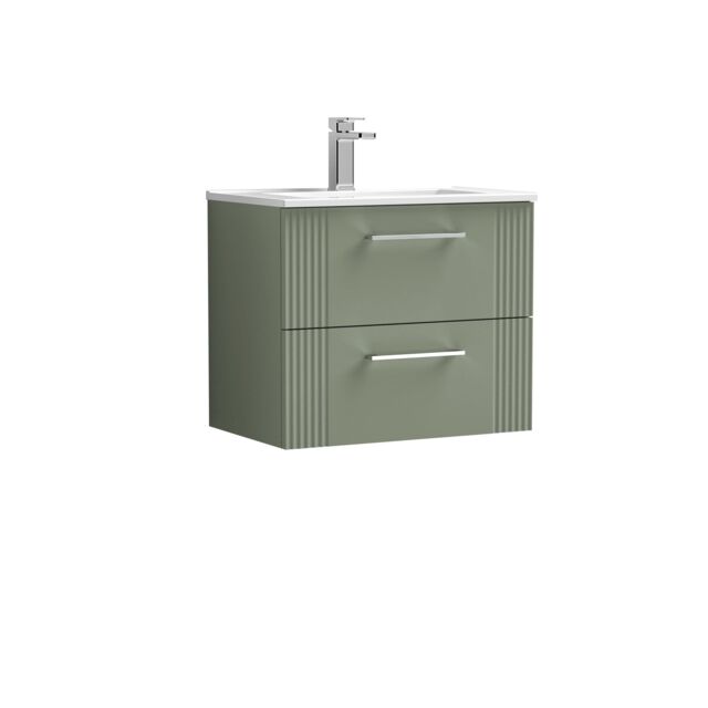 Balterley Wall Hung 2 Drawers Vanity Unit - Minimalist Basin 600mm, Satin Green - image 1