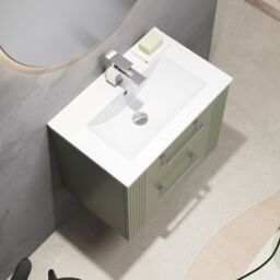 Balterley Wall Hung 2 Drawers Vanity Unit - Minimalist Basin 600mm, Satin Green - thumbnail 3