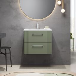 Balterley Wall Hung 2 Drawers Vanity Unit - Minimalist Basin 600mm, Satin Green - thumbnail 2