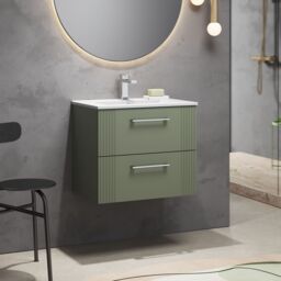 Balterley Wall Hung 2 Drawers Vanity Unit - Minimalist Basin 600mm, Satin Green - thumbnail 4