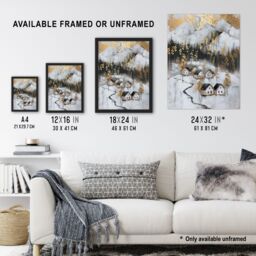 "Artery8 Scottish Highlands Houses Golden Winter Painting Wall Art Print in White - Size: W24"" x H32""" - thumbnail 3