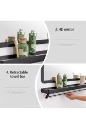 Living and Home 40 cm W x 60 cm D Black Rectangular Bathroom Mirror with Shelf - thumbnail 6