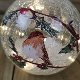 Samuel Alexander Festive 15cm Battery Operated Indoor Christmas LED Lit Crackle Effect Robin Ball in White - thumbnail 4