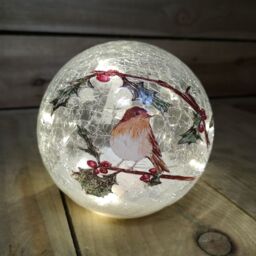 Samuel Alexander Festive 15cm Battery Operated Indoor Christmas LED Lit Crackle Effect Robin Ball in White - thumbnail 3