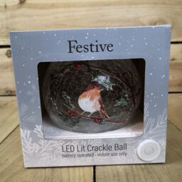 Samuel Alexander Festive 15cm Battery Operated Indoor Christmas LED Lit Crackle Effect Robin Ball in White - thumbnail 5