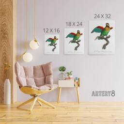 "Artery8 The Orange Cheeked Parrot Levaillant Canvas Wall Art Print in White - Size: W12"" x H16""" - thumbnail 4