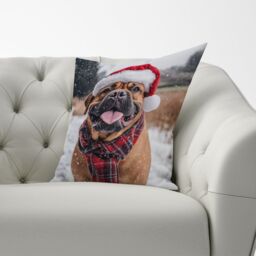 Warren Reed - Designer Snowy Christmas Bullmastiff Cushion in Brown - Size: 60 cm x 60 cm - thumbnail 3