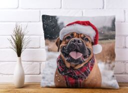 Warren Reed - Designer Snowy Christmas Bullmastiff Cushion in Brown - Size: 60 cm x 60 cm - thumbnail 2