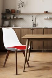 Fusion Living Soho Plastic Dining Chair with Squared Dark Wood Legs in Red