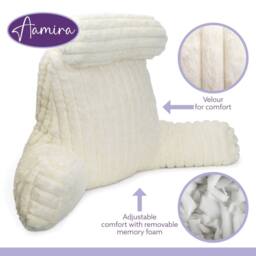 Aamira Reading Pillow Cream Faux Fur Ribbed Memory Foam Support Cushion - thumbnail 9