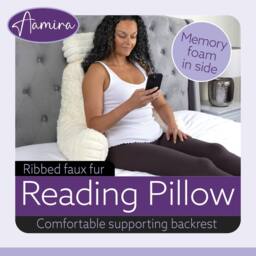 Aamira Reading Pillow Cream Faux Fur Ribbed Memory Foam Support Cushion - thumbnail 2