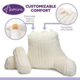 Aamira Reading Pillow Cream Faux Fur Ribbed Memory Foam Support Cushion - thumbnail 4