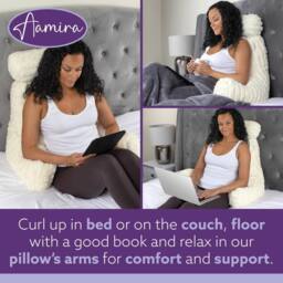 Aamira Reading Pillow Cream Faux Fur Ribbed Memory Foam Support Cushion - thumbnail 3