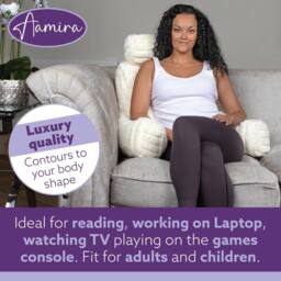 Aamira Reading Pillow Cream Faux Fur Ribbed Memory Foam Support Cushion - thumbnail 5