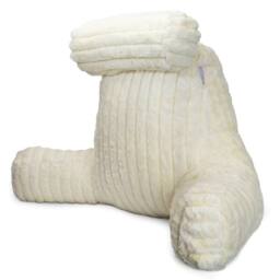 Aamira Reading Pillow Cream Faux Fur Ribbed Memory Foam Support Cushion - thumbnail 1