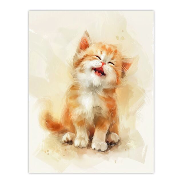 "Artery8 Cat Lover Cute Happy Fluffy Ginger Ragdoll Kitten Wall Art Print in Orange - Size: W18"" x H24""" - image 1