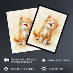 "Artery8 Cat Lover Cute Happy Fluffy Ginger Ragdoll Kitten Wall Art Print in Orange - Size: W18"" x H24""" - thumbnail 2