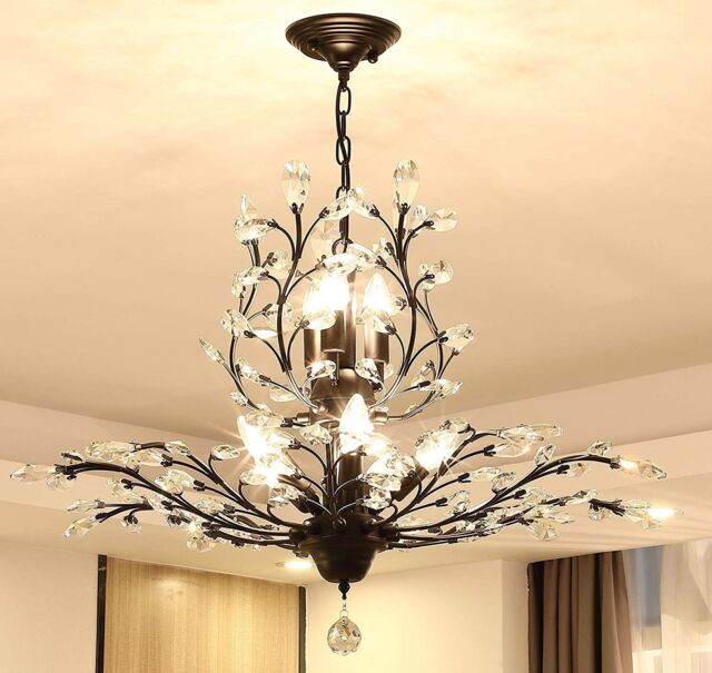 Garwarm 8-Light Vintage Crystal Chandeliers Ceiling Lights LED Light Ceiling Light for Living Room Bedroom Restaurant Porch Chandelier(Black) in Black - image 1