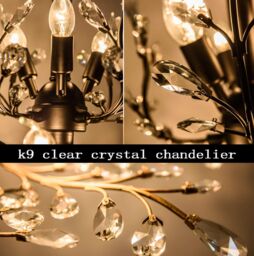 Garwarm 8-Light Vintage Crystal Chandeliers Ceiling Lights LED Light Ceiling Light for Living Room Bedroom Restaurant Porch Chandelier(Black) in Black - thumbnail 7