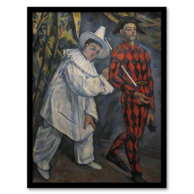 Artery8 Mardi Gras Pierrot Clown & Harlequin Cezanne Framed Wall Art Print - Size: A4 - image 1
