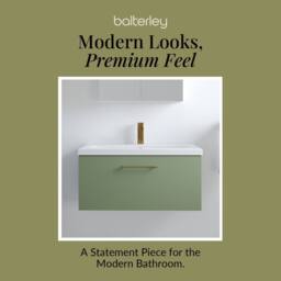 Balterley 800mm Wall Hung 1 Drawer Vanity Basin Unit, Satin Green, Bronze Handle in Green - thumbnail 7
