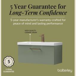 Balterley 800mm Wall Hung 1 Drawer Vanity Basin Unit, Satin Green, Bronze Handle in Green - thumbnail 6