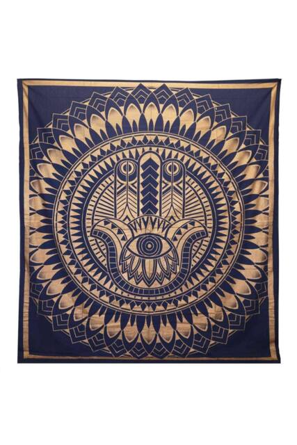 KDMD Double Cotton Bedspread & Wall Hanging - Hamsa Blue Gold Art - image 1