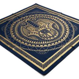 KDMD Double Cotton Bedspread & Wall Hanging - Hamsa Blue Gold Art - thumbnail 3