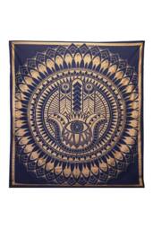 KDMD Double Cotton Bedspread & Wall Hanging - Hamsa Blue Gold Art