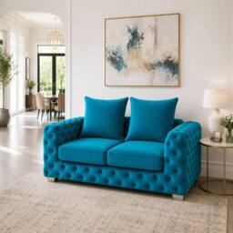 Stratus Interiors Ashley Chesterfield Scatter Back Upholstered Velvet Sofa - 2 Seater in Teal - thumbnail 1